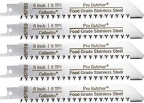 Caliastro 6-Inch Stainless Steel Frozen Meat Bone Cutting Saw Blades for Reciprocating and Sawzall Saws 5-Pack, Black