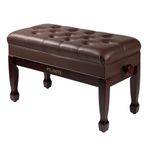 FILISITE Adjustable Duet Piano Bench with Storage, Heavy Duty Solid Wood Double Piano Stool Keyboard Bench Seat with PU Leather Padded Cushion (Brown)