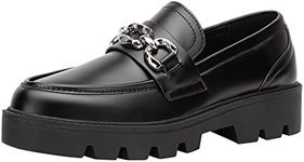 Vepose Women's 8081 Platform Fashion Loafers Slip On Chunky Heel Casual Loafers Shoes, Black, Size 8.5M US-Round Toe with Chain(CJY8081 Black 08.5)