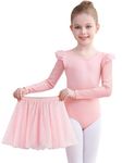 Comfyouth Girls Ballet Dress Toddler Long Sleeve Ballet Dance Leotard with Removable Skirt Shiny Dance Costumes Kids Ballet Outfit for 2-11 Years Pink