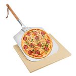Mimiuo Pizza Tool Set for BBQ Grill & Oven - Including Pizza Baking Stone and 12 x 14 inch Aluminum Pizza Peel for Backing Bread Pies