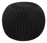 COTTON CRAFT Round Pouf Ottoman - Knitted Cotton Braid Cord Cable Dori Floor Pouf - Footstool Accent Furniture Chair Seat Bean Bag - Living Room Bedroom Dorm - 50 x 35 H - Black