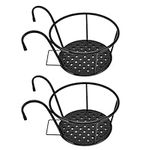 Zerodis 2pcs Hanging Planters Basket, Hanging Railing Planters Round Flower Pot Holders Multipurpose Iron Racks Shelf Container Art Plant Holder for Patio Balcony Porch