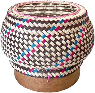 Bamboo Sticky Rice Serving Basket Thai Kratip Container 100% Handmade Traditional Village Handicrafts with Vegetable Plant Based Dye Coloring Shades Food Safe