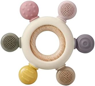 PandaEar Baby Teething Toys - Silicone Rudder Toy with Wooden Rings for Soothing Teething Pain Relief - Silicone Rudder with Wooden Ring for lnfants & Toddlers 6+ Months