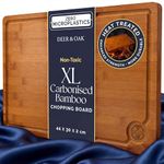 Deer & Oak X-Large Carbonised Cutting Board 44x30x2cm, Pre-Oiled Wooden Bamboo Chopping Board for Carving Meat, Fish, Vegetables, Fruits, Cheese, Bread