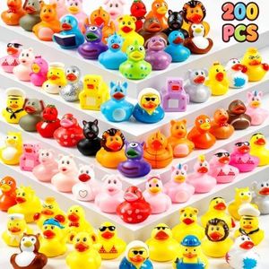 200 Pcs Rubber Ducks, Random Assortment Ducks Bulk for Jeeps Ducking, 2" Mini Rubber Duckies for Baby Toddler Bath Toys, Kids Pool Toys Birthday Gifts Party Favors