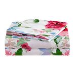 JSD Floral Print Sheet Set King, 4 Piece Brushed Microfiber Hotel Quality Bedding Sheets 15" Extra Deep Pocket, Soft Durable Wrinkle Free