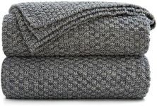 Longhui bedding Grey Knitted Throw Blanket for Couch, Soft, Cozy Machine Washable 100% Cotton Sofa Knit Blankets, Heavy 3.0lb Weight, 51 x 63 Inches, Gray and White Color,Laundry Bag Included