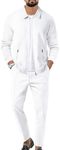 aromm Men's Tracksuit 2 Piece Set Outfit Full Zip Long Sleeve Casual Sport Jogging Athletic Sweatsuits White with Pockets, M