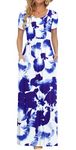 AUSELILY Maxi Dress for Women Summer Casual Long Dresses for Ladies with Pockets M Flowers Blue White