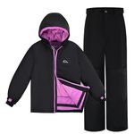 SMONTY COZY Girls Snowsuit With Hood Water-repellent Ski Suit Windproof Winter Suit (10-12 Years, Black)