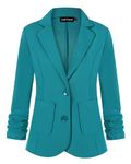 LADI TREND Women's 3/4 Ruched Sleeve Blazer Open Front Lightweight Work Office Suit Jacket (Green XL)