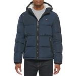 Tommy Hilfiger Men's Classic Hooded Puffer Jacket (Standard and Big & Tall), Navy Poly Tech, Medium