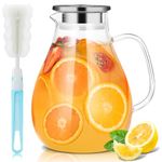 SUSTEAS 2.5 Liter 75oz Water Jugs with Lids, Glass Jug and Wide Handle, Easy Clean Pitcher Jug for Fridge, Beverage Water Carafe for Cold/Hot Water, Iced Tea, 1 Long-Handled Brush Included