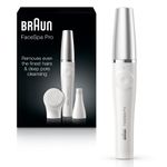 Braun Facespa Pro 910 Facial Epilator 2-in-1 Facial Epilating & Cleansing Brush System for Salon Beauty at Home with 1 extra, White/Silver