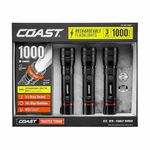 Coast 1000 Lumen Rechargeable LED Flashlight, Adjustable Focus, Waterproof, Dustproof, Rugged for Fishing, Hiking, Camping, Mechanic Work - Set of 3