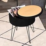 OHS Black Footstool Round Teddy Fleece Boucle, Stool with Storage Hairpin Legs Vanity Chairs Dressing Room Stool Bedroom Living Room Decorative Padded Pouffe Footstools