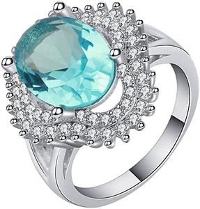 ANAZOZ Anillos Compromiso Mujer,Anillo de Cobre Mujer Anillo de Mujer 4 Garras con Oval Circonita Plata Azul Claro Anillo Matrimonio Anillos Talla 22(62mm)