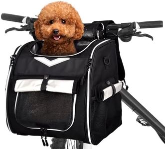 VENFOREST Foldable Dog Bike Basket Carrier Backpack - Large Waterproof Pet Bicycle Basket, Small Dog Cat Kitten Puppy Booster Car Seat With Safety Strap (Black)