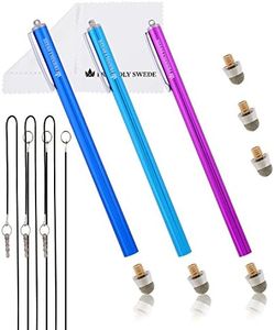 The Friendly Swede Extra Long Replaceable Fiber Tip Stylus 7.3 - 3 Premium XXL Micro-Knit Capacitive Stylus Pens + Elastic Tether Lanyards & Spare Tips (Purple + Dark Blue + Light Blue)