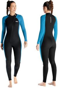Skyone Wetsuits for Men Women, 3MM Neoprene Wetsuit Full Body Wet Suit in Cold Water, Scuba Diving Suit Long Sleeves Front Zip Warm Swimsuit for Swimming Surfing Snorkeling (Women Blue, Small)