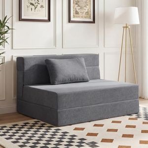 Jentafix Folding Sofa Bed, Chenille Convertible Floor Sofa with Back Support, Portable Fold-Out Chair Bed, Foldable Memory Foam Mattress for Bedroom/Living Room/Dorm/Office (Gray, Standard)