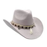 Womens Straw Cowboy Hat Western Beach Sun Hat for Men Wide Brim Fedora Hat Portable Cowgirl Hats Summer Panama Hat White