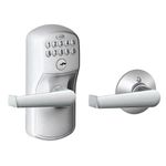 Schlage Plymouth Keypad Lock with Lever Handle, Electronic Keyless Door Entry, Auto‑Lock Enabled, Satin Chrome, FE575 PLY 626 ELA