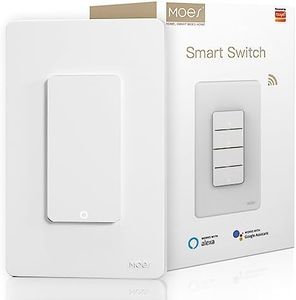 MOES 2.4GHz Wi-Fi Smart Light Switches, Netural Wire Required, Inteligente Single Pole Switch, Work with Alexa Google Assistant, Remote Control, No Hub Required