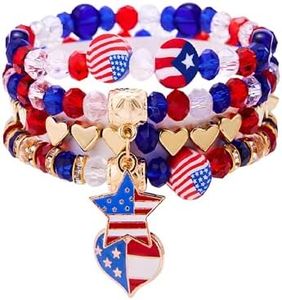 Smilelife 4th of July Accessories USA Patriotic Bracelets for Independence Day Red White and Blue American Flag Stretch Bracelets for Women Girls Boys(USA flag-A)