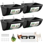 4 Pack Goat Feeders Hanging, Chicken Feeder, with Clips Hanging Fence Feeders, 4.5 Quart Feed Buckets for Horses, Duck Feeder, Chicken Water Feeder, Poultry Feeding Trough