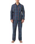 LAPASA Men's Woven Plaid Pyjama Set Long Sleeve Sleepwear Lounge PJ Pajama Top and Bottoms with Pockets M103, Navy & Red Set, S