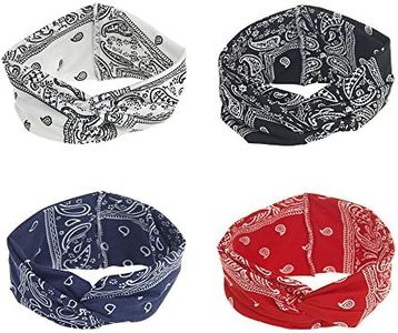 DINPREY Assorted Paisley Print Wide Bandana Knot Headbands Criss Cross Head Wrap Hair Band (4 Colors Pack A)