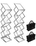 QWORK Portable Foldable Magazine Rack Brochure Stand with Carrying Bag - 2 Pack 6 Pockets Catalog Literature Rack for Trade Shows, Exhibitions, Office, and Retail Stores