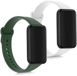 kwmobile Straps Compatible with Xiaomi Redmi Smart Band Pro Straps - 2x Replacement Silicone Watch Bands - White Matte/Dark Green