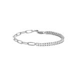 LeCalla 925 Sterling Silver Tennis CZ Bracelet Jewelry Paperclip Links Chain CZ Minimalist Double Chain Bracelet for Women - 7.5 Inches