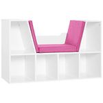 HOMCOM 6-Cubby Bookcase with Seat Cushion, Corner Bookcase with Reading Nook for Home Office, Study, Pink