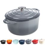 Round Casserole Dish - Cast Iron Ceramic Induction and Gas Safe Non Stick Dutch Oven Roasting Cooker - with Lid - 30cm - 10 Year Gurantee (5.2L Casserole, Grey)