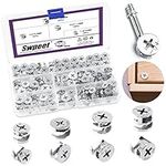 Swpeet 100Pcs 4 Sizes 3 in 1 Furniture Connecting Cam Lock Fittings Assortment Kit, Fastener Cabinet Connectors Hardware Bolts Furniture Connecting Lock Nut for Closets Bed Furniture Connecting