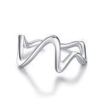 Qings To My Daughter Highs and Lows Ring - Sterling Silver High and Low Inspirational Wave Ring Adjustable Open Up and Down V Rings CZ Zig Zag Jewelry Gifts for Friend Teen Girls