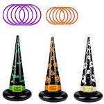 Kids Halloween Party Ring Toss Game Target Toy,Inflatable Witch Hats Toss Game with Rings (3 Witchs,10 Rings) for Family Kids Office Indoor Outdoor Halloween Toys Holiday Party Favors Fun Games