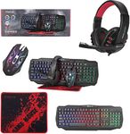 Creative Mind Gaming 104 Keys Keyboard, Rainbow Backlit, 3-Step DPI Selector Optical Mouse, Gaming Headset with Microphone and Mouse Pad For PC, Laptop, PS4, Xbox One, 4 in 1 Gift Box Edition (Black)