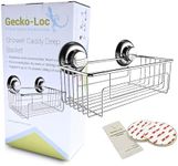 Gecko-Loc Heavy Duty Rustproof Suction Cup Bath Shower Caddy Deep Storage Basket and Shelf - Stainless Steel - Chrome