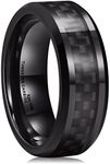 King Will GENTLEMAN Men's Black Tungsten Carbide 8mm Carbon Fiber Inlay Comfort Fit Wedding Band Ring, O 1/2(55.7mm), Tungsten, No Gemstone