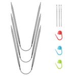 HOTUT Stainless Steel Circular Knitting Needles, 3PCS 2.5mm Circular Knitting Needles with 3 Hand Sewing Needles + 3 Mark Buckles, Circular Knitting Pins for Blanket Knitting Large Projects