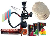 2 Hose Hookah Neon, Two Styles to Choose from 12" Height, Cute Shape Comes with 10 Instant Charcoal, 5 Mouth Tips, 25 foil Paper + Apple Flavor (Style 1-2 Hose, Black)