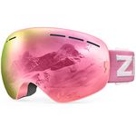 ZIONOR XMINI Kids Ski Snowboard Snow Goggles UV Protection Anti-Fog with Spherical Lens for Kids Boys Girls Youth (VLT 7% Pink Frame Grey Revo Pink Lens)