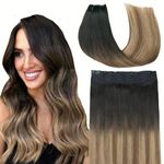 VINBAO 20inch Clip in Hair Extensions With Transparent Fish Line Natural Black Roots Fading to Brown and Blonde Remy Hair Extensions Wire Human Hair Extensions 85g (wire#1B/4/27-20inch)