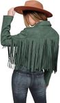 PRETTYGARDEN Women's Fringe Faux Suede Leather Jackets 2025 Fashion Tassel Motorcycle Cropped Coats (Green,Medium)